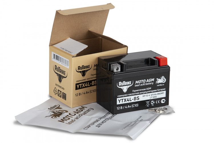 Аккумулятор стартерный для мототехники Rutrike YTX4L-BS (12V/4Ah) в Сочи