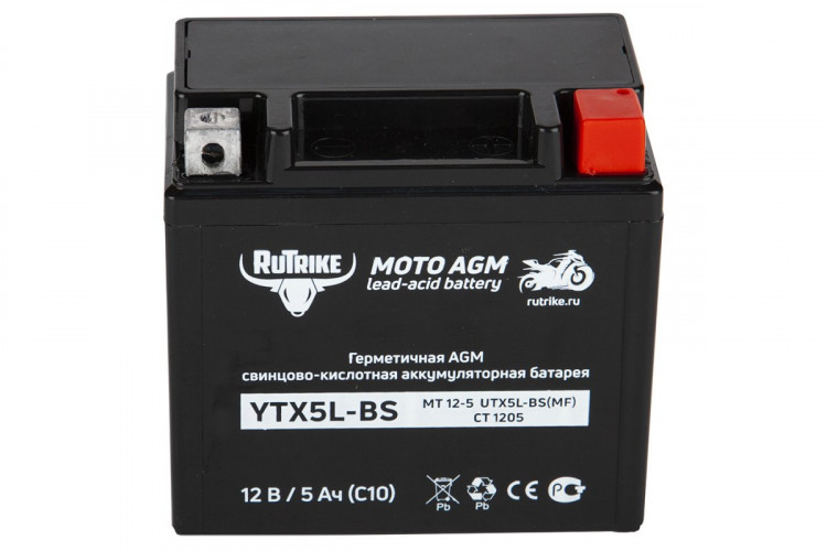 Аккумулятор стартерный для мототехники Rutrike YTX5L-BS (12V/5Ah) в Сочи