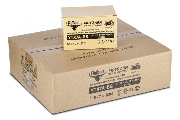 Аккумулятор стартерный для мототехники Rutrike YTX7A-BS (12V/7Ah) в Сочи