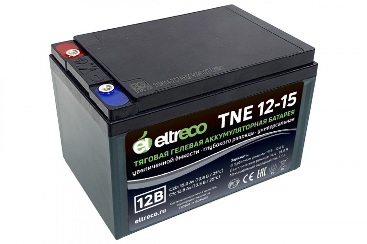 Тяговый аккумулятор Eltreco TNE12-15 (12V12A/H C3) болт в Сочи