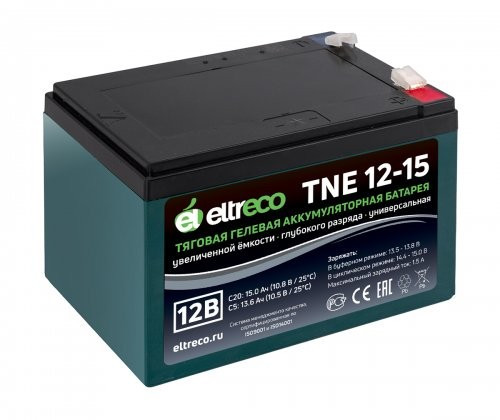 Тяговый аккумулятор Eltreco TNE12-15 (12V12A/H C3) нож в Сочи