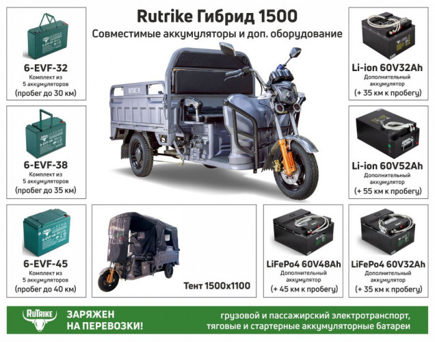 Грузовой электрический трицикл RuTrike Гибрид 1500 в Сочи
